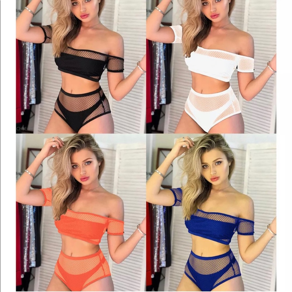 Sexy, Off-Shoulder, Mesh-Overlay Bikini - Picture 1 of 6